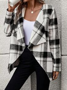 SHEIN LUNE Plaid Print Waterfall Collar Open Front Coat - Multicolor - View 5