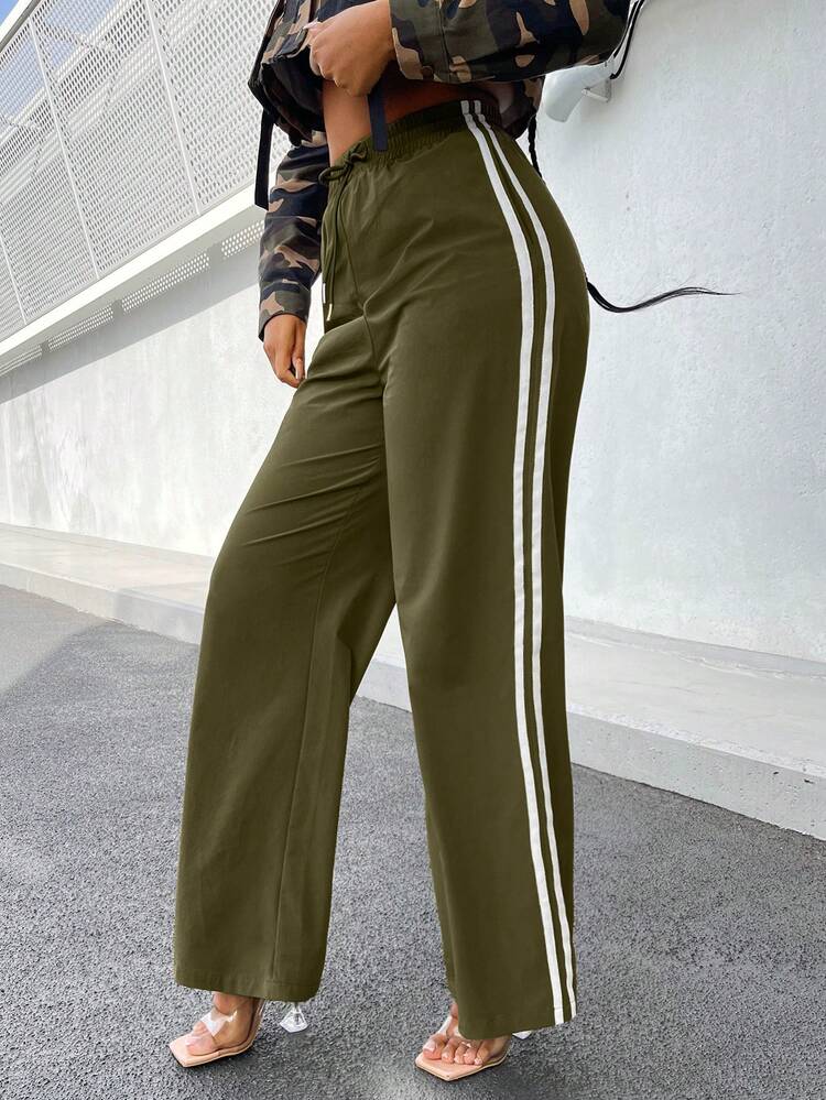 Women's Green Waist Belted Long Pants