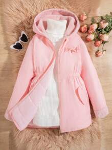 SHEIN 1 pièce Manteau matelassé à capuche avec nœud papillon, pour fille pré-adolescente