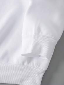 SHEIN EZwear 大碼卡通和字母圖案加絨內裏運動衫 - 白色 - 查看 7