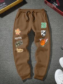 Manfinity LEGND Nam Đồ họa chữ cái & bóng rổ Eo dây rút Quần thể thao - Cà phê nâu - Xem 5