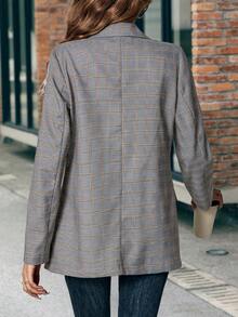 SHEIN LUNE Plaid Print Lapel Neck Blazer - Multicolor - View 2