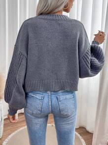 SHEIN LUNE Pull tricoté à épaules tombantes pour l'automne et l'hiver - Gris - Voir 2