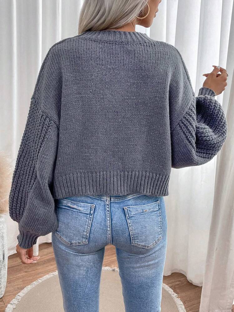 Solid Drop Shoulder Knit Pullover Fall Winter Sweater