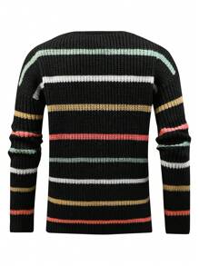 Manfinity Homme Lỏng lẻo Nam Mẫu sọc Mở Mặt trước Áo len Mở - màu đen - Xem 2