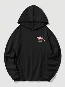 Nam In Khẩu hiệu & Mặt trăng Túi kangaroo Dây rút Hoodie - màu đen - Xem 6