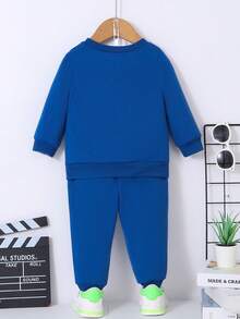 Baby Boy Cartoon & Letter Graphic Sweatshirt & Sweatpants - Navy Blue - View 2