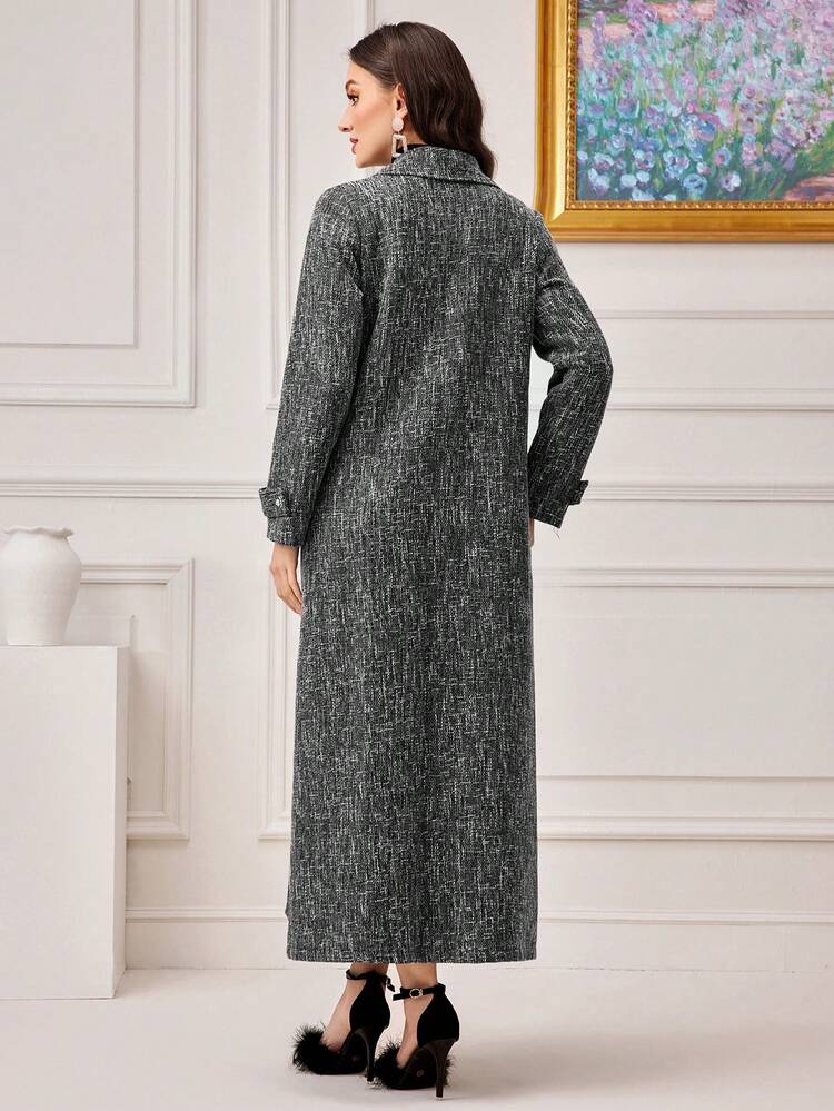 Double Breasted Fuzzy Cuff Overcoat Fall Winter Cloth For Women