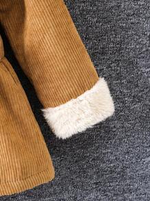 SHEIN Cô Gái Trẻ Cổ áo Borg Đôi ngực Thắt lưng áo - Màu Khaki - Xem 3