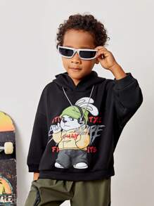 SHEIN Young Boy Cartoon & Letter Graphic Drop Shoulder Hoodie