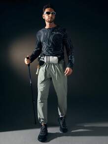 In My Nature Men 1pc Solid Drawstring Waist Outdoor Pants - Green - View 5