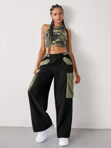 SHEIN ICON Gorpcore Pantalones cargo talle bajo de color combinado con bolsillo con solapa - Multicolor - Ver 5