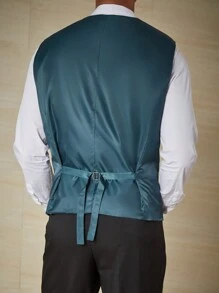 Manfinity AFTRDRK 男士大尺碼提花西裝背心 - 墨綠色 - 查看 2