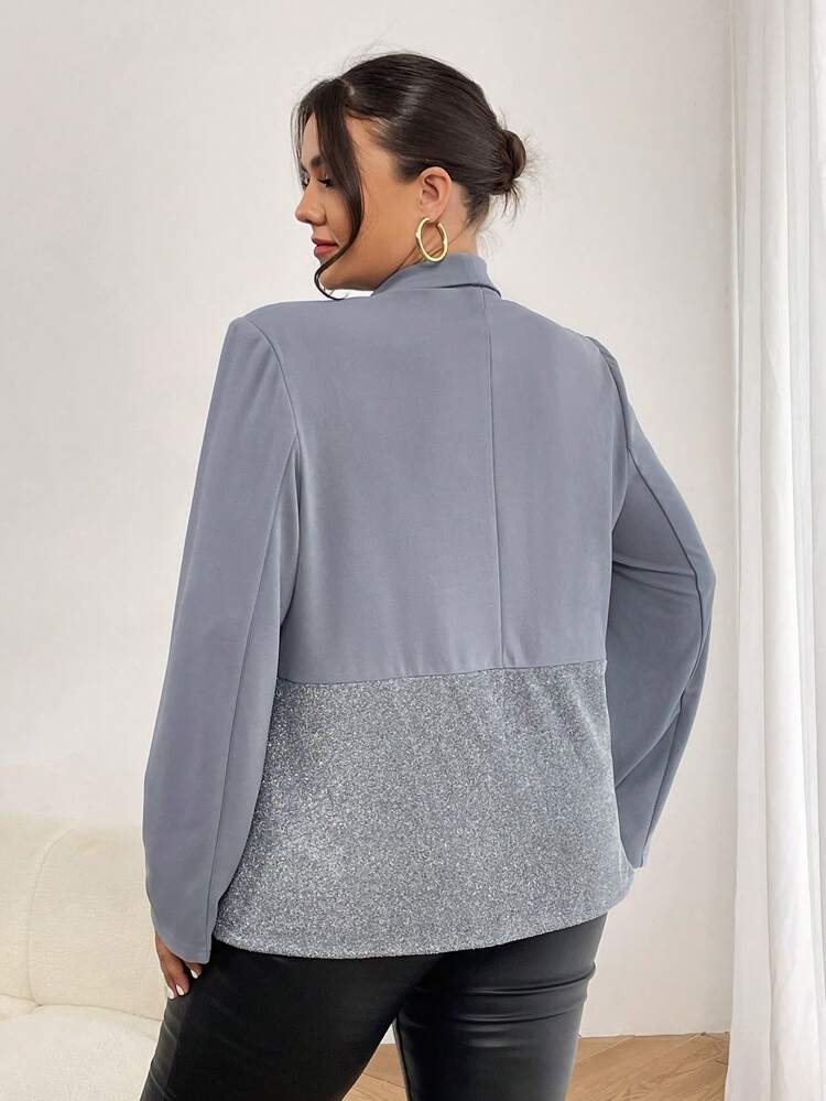 Plus Size Puff Sleeve Color Block Blazer