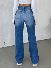 EURMUSE Zipper Fly Straight Leg Jeans - Light Wash - View 2