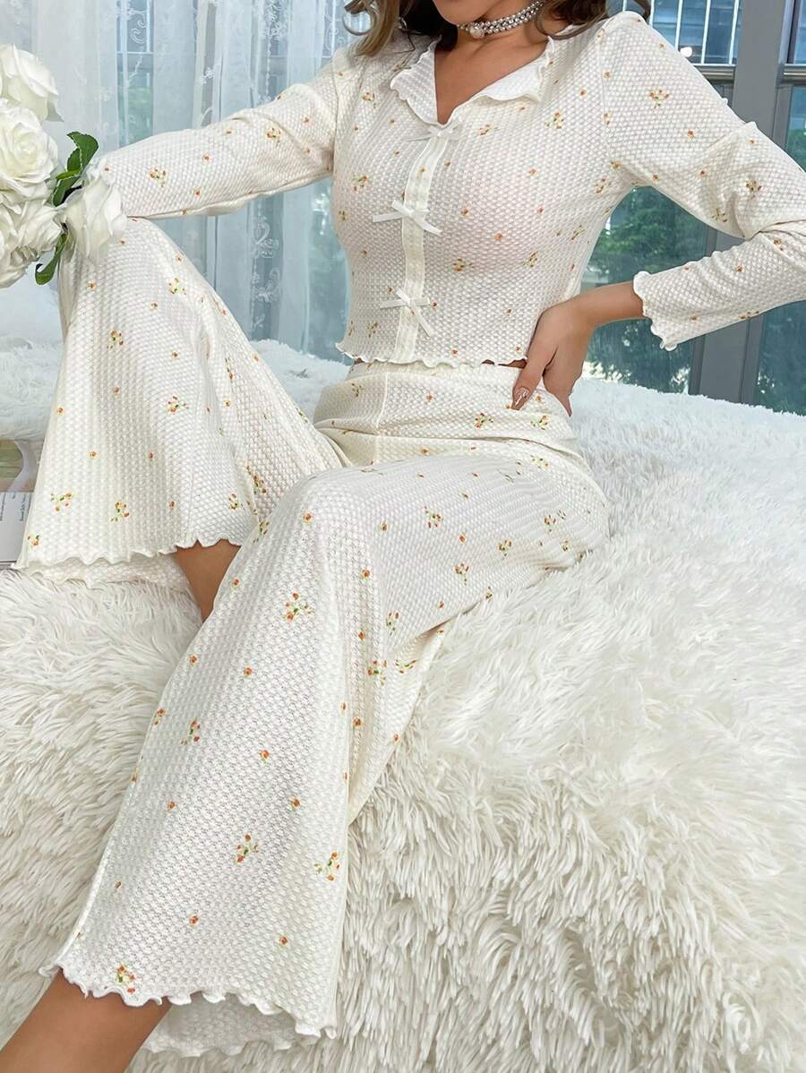 In hoa Ditsy Ren Mộc nhĩ Bộ PJ - Màu be - Xem 1