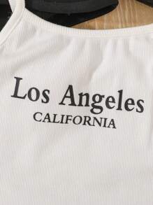 Young Girl Letter Graphic Cami Dress & Super Crop Pullover - Black and White - View 4