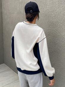 Dazy Star Letter Graphic Contrast Piping Drop Shoulder Sweatshirt - Beige - View 2