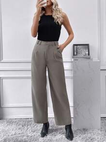 Chiquease Plicated Detail Wide Leg Suit Pants - Grey - View 6