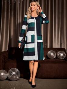 EMERY ROSE Colorblock Dual Pocket Dress - Multicolor - View 6