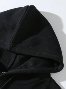 Manfinity Homme Men Christmas Print Kangaroo Pocket Drawstring Hoodie - Black - View 3