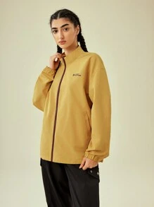 In My Nature Letter Graphic Contrast Binding Hooded Softshell Jacket - Yellow - View 13