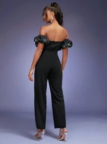 SHEIN Unity Enterizo De Lentejuelas Con Volantes Y Escote Descubierto - Negro - Ver 2