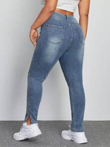 SHEIN EZwear Hơn Quần jean rách - Rửa trung bình - Xem 2
