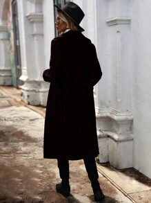 SHEIN LUNE Lapel Neck Belted Overcoat - Burgundy - View 2