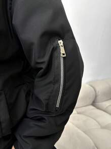 RueChic Zip Up Bomber Jacket For Autumn & Winter - Black - View 6