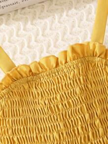 SHEIN Vintaside Kids Girls Colourblock Bow Shoulder Ruffle Hem Cami Dress - Yellow - View 7