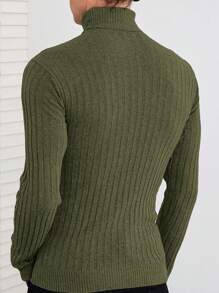 EURMUSE Men High Neck Ribbed Knit Sweater - Army Green - View 5