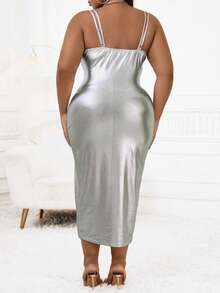 SHEIN BAE Plus Ruched Front Cami Dress - Silver - View 3