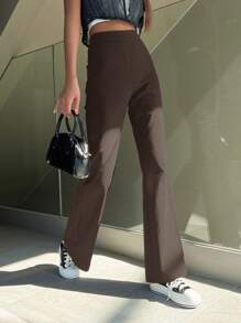 Dazy Star 女士纯色日常喇叭裤、女士正装裤、返校服 - 棕色 - 查看 1