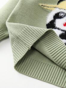 Baby Boy Panda Pattern Raglan Sleeve Sweater - Green - View 5