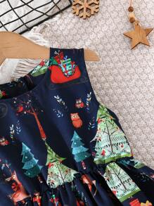 SHEIN 休閒聖誕節女童（小）洋裝 - 寶藍色 - 查看 4
