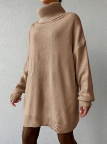 EURMUSE Rollkragenpullover Ohne Gürtel Mit Tief Angesetzten Schultern - Rostige Rose - Übersicht 4