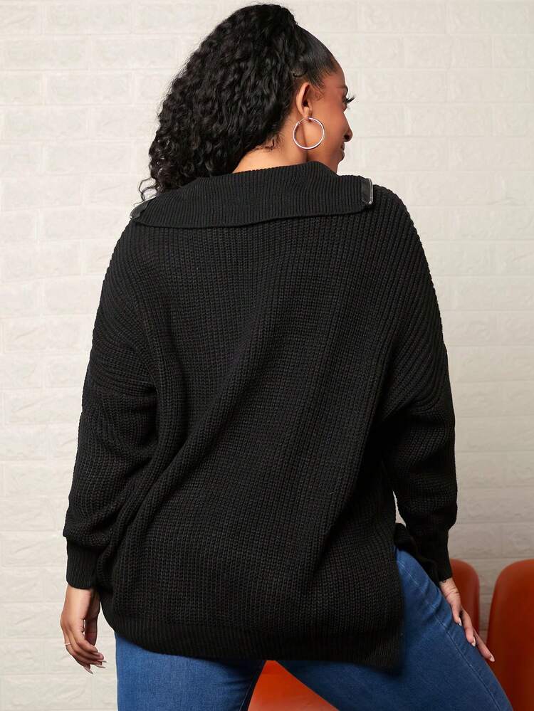Plus Half Zip Drop Shoulder Sweater