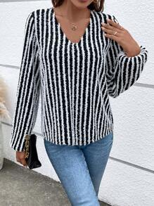 Chiquease Striped Print Lantern Sleeve Tee