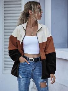 SHEIN LUNE Colourblock Zip-Up Windbreaker Jacket - Multicolor - View 4