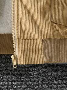 SHEIN Unity 字母補丁細節羊絨領口毛絨內襯夾克 - 卡其色 - 查看 5