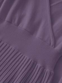 Modelyn Surplice Neck Pleated Hem Ribbed Knit Sweater Dress - Purple - View 5