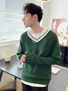 Aesthetic Post Nam Sọc trang trí Thả vai Áo len Without Tee - màu xanh lá - Xem 5