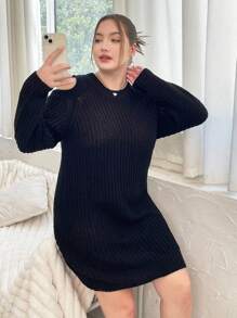 Flirla 大碼挖肩條紋針織毛衣洋裝