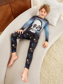 SHEIN 少年男孩卡通圖形t卹和褲子緊身睡衣套裝 - 彩色 - 查看 7