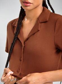 Muchica Single Breasted Notched Collar Tee - Rust Brown - View 5