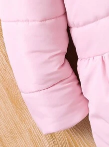 SHEIN Tween Girl Fuzzy Trim Hooded Padded Coat - Pink - View 3