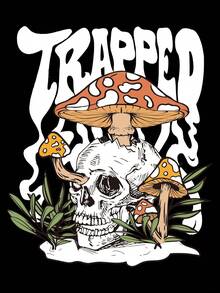 Áo nỉ giữ nhiệt có dây rút, cỡ lớn, in hình đầu lâu và chữ cái, lót lông. - màu đen - Xem 5