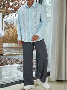 Manfinity Homme Men's Plus Size Flower Print Shirt And Pants Set - Baby Blue - View 6