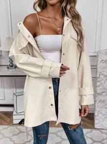 SHEIN Essnce Flap Detail Drop Shoulder Belted Coat - Apricot - View 5